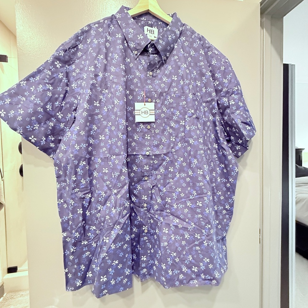 Harbor Bay HB Shirt Mens 3XL Blue Floral Relax Short Sleeve Classic Button Down